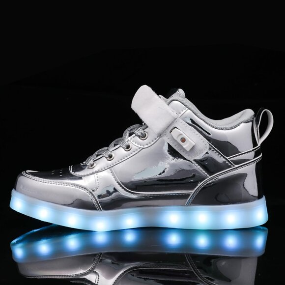 ⚡Unisex Silver High Top Light Up Shoes USB Charging Glowing Luminous LED Sneaker - Picture 6 of 7